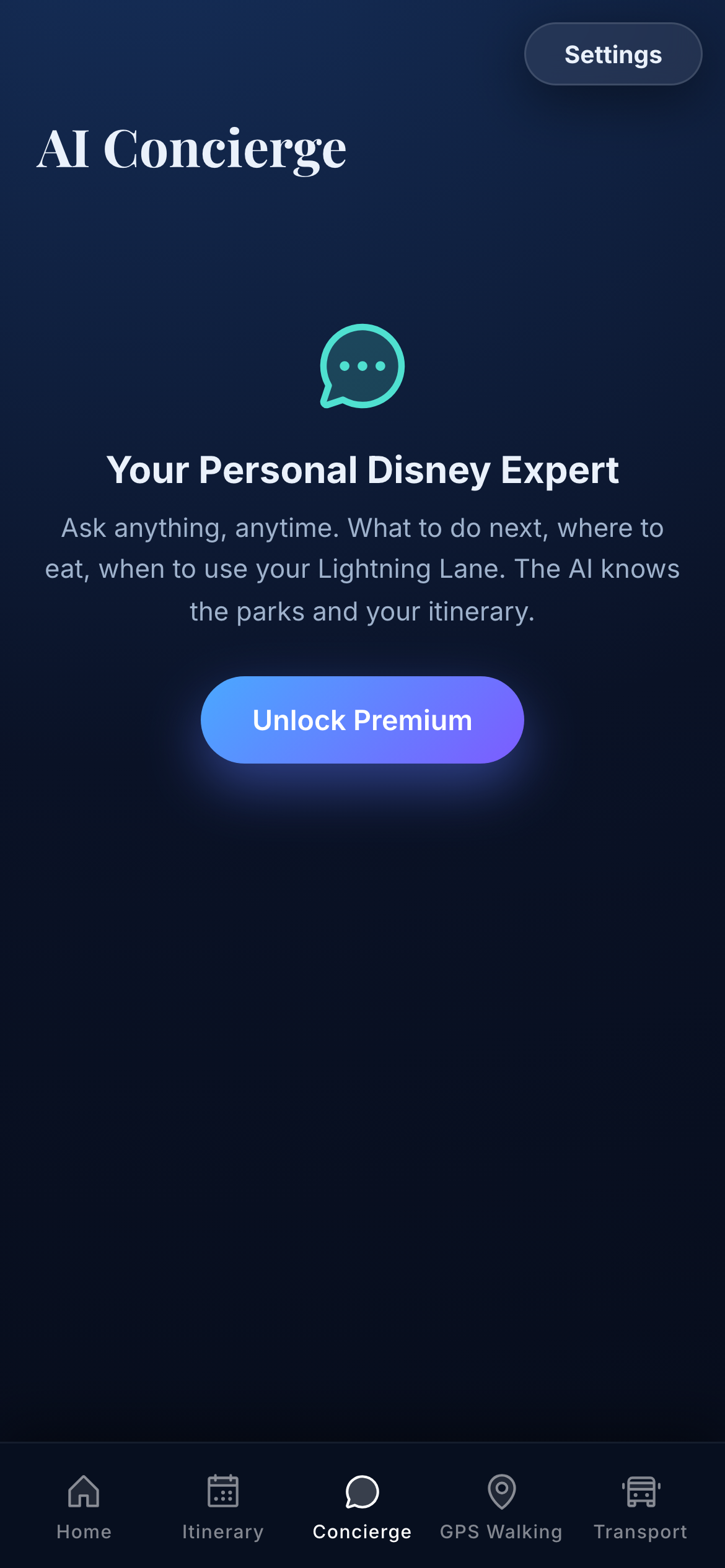 AI concierge with GPS Walking tab