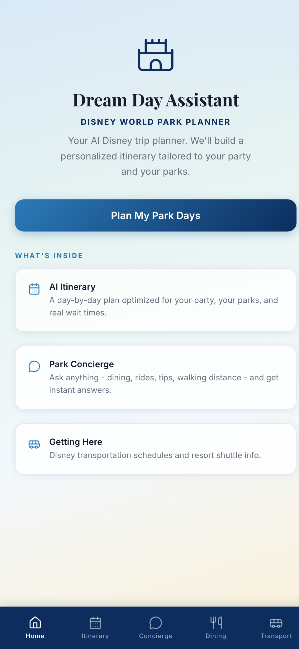 Dream Day Assistant home screen