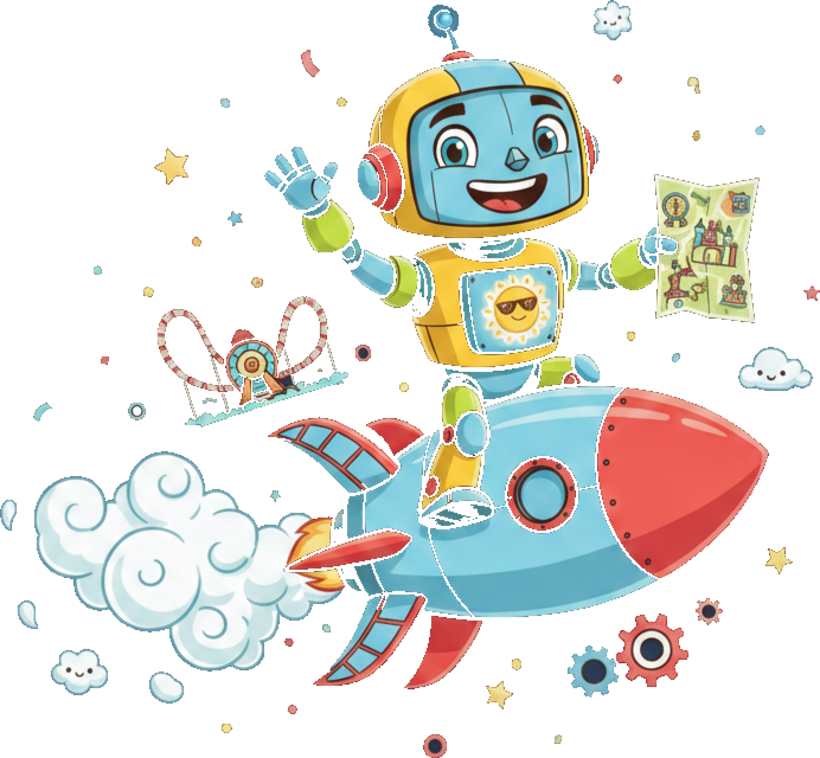 Dream Day Assistant mascot waving from a rocket